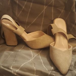 Tan faux suede pumps